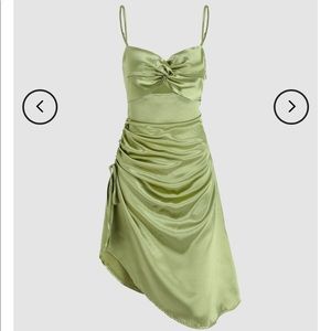 Cider Satin Cutout Ruched Cami Dress
